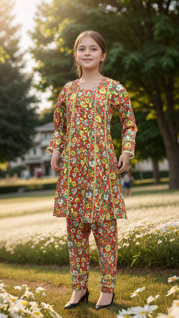 Girls Printed Lawn 2 Piece Suit 4697